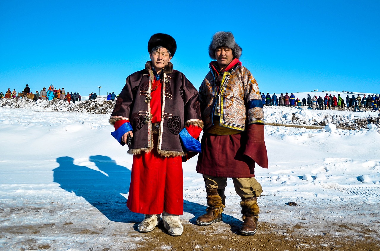 Two Levei nomads show their traditional clothes while the tribe celebrates